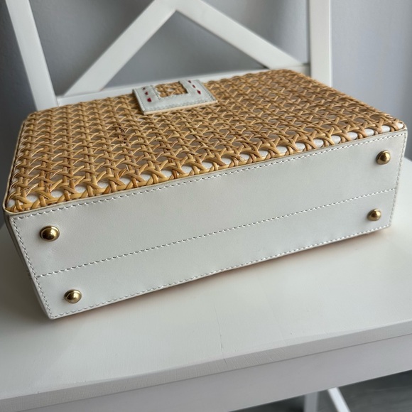 Mehry Mu Fey Large Leather Rattan Straw Box Bag w/ Long Shoulder Crossbody Strap - Picture 10 of 16